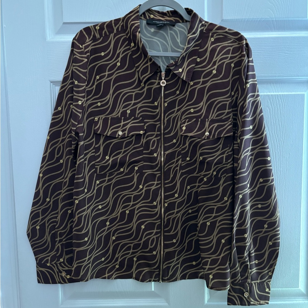 Marc New York Womens Brown Size XL Long Sleeve Top Geometric Andrew Marc New NWT